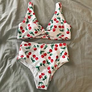 Cherry Print High-Waisted Bikini